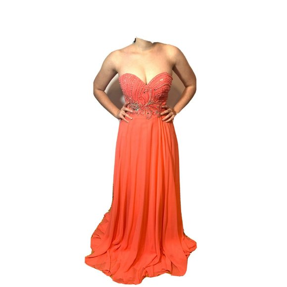 NWT Pink Coral Dress Size 2 Long Sleeveless Prom Formal Rhinestones Beautiful - Picture 3 of 6